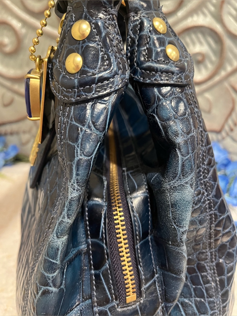 COACH Madison Maggie Blue Croc Embossed Leather Shoulder bag 14325 RARE! - Picture 10 of 12
